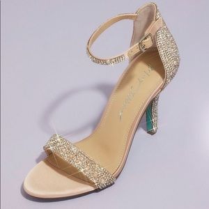 Betsy Johnson Bridal Champagne Crystal and Pearl Heels